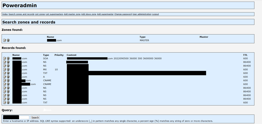 powerdns mysql レコード